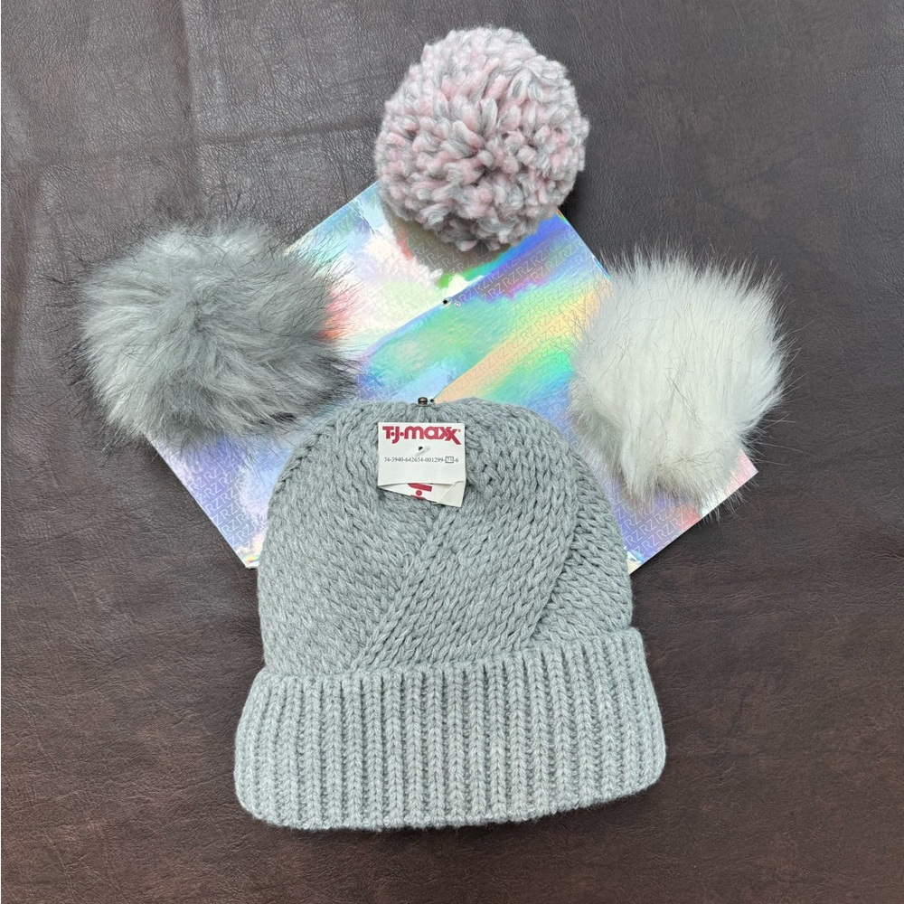 Rachel Zoe Knit Beanie with Interchangeable Pom-Poms